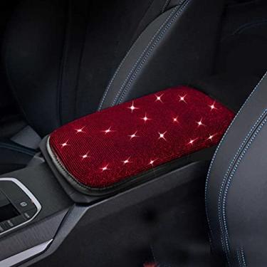 Imagem de SPANICE Capa de apoio de braço de carro Bling Bling Capa protetora para console central automotivo brilho cristal strass almofada de descanso de braço de carro acessório interior de carro (vermelho