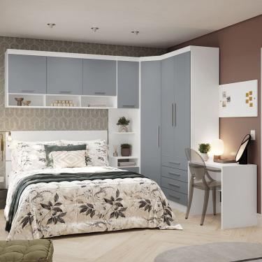 Imagem de Quarto de Canto Casal com Guarda Roupas Cabeceira e Escrivaninha Alpes Luciane Moveis