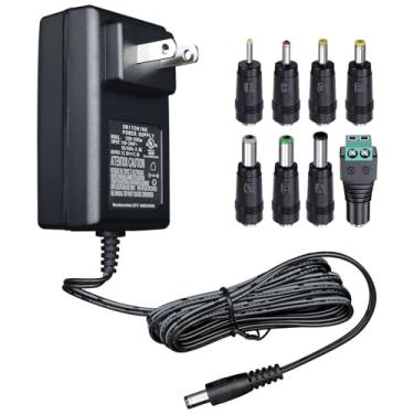 Imagem de Carregador adaptador CA de 12V 2A 1,8 m de comprimento, substituição com 8 pontas, cabo de alimentação regulado de 12 Volts 2000mA para fita de LED, câmera CCTV, alto-falante BT, GPS, webcam, roteador