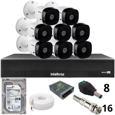 Imagem de Kit 8 Câmeras Intelbras 1220b Full Hd Dvr Mhdx 1016-c Intelbras Com Detecção De Movimentos Hd 3tb