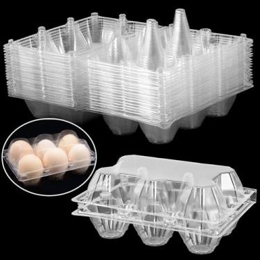 Imagem de HOIGON Pacote Com 120 Caixas De Plástico Transparente Para 6 Ovos, Meia Dúzia Tampa, Empilháveis, Vazias, Cozinha, Geladeira, Mercado, Fazenda, Mercearia