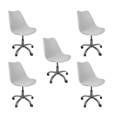 Imagem de Kit 5 Cadeiras Office Base Cromada Com Rodizio Giratória Saarinen Branco