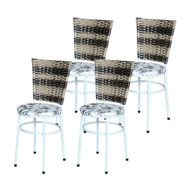 Imagem de 4 Cadeiras Brancas Para Mesa Hawai Cappuccino Premium Assento Floral Cor:floral Branco
