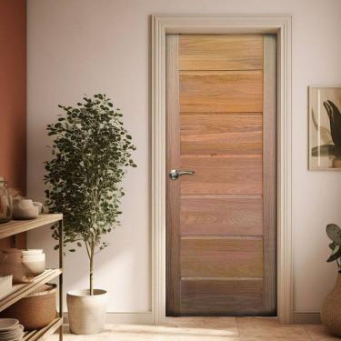 Imagem de Folha de Porta Madeira Maciça Angelim 210x62x3,3 Sete Réguas 2.0 Horizontais Jomadi Natural