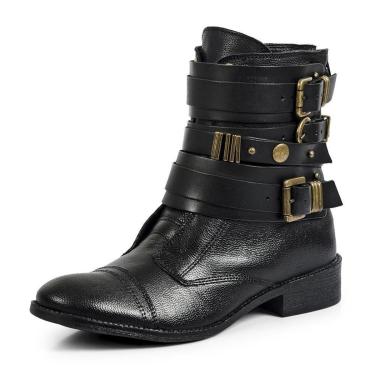 Imagem de Bota Coturno Feminina Couro Cano Médio Fivelas Conforto-Feminino