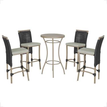 Imagem de Mesa Bistrô Com 4 Banquetas Roma Fendi Corda Náutica 3 Trama Preto