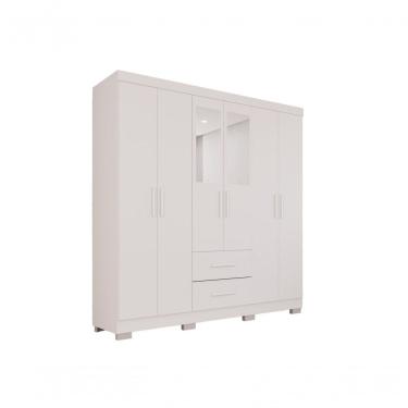 Imagem de Guarda Roupa Casal Estrela Premium 6 Portas de Bater 2 Gavetas com Espelho Off-White-Ci...