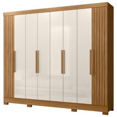 Imagem de Guarda Roupa Casal Diplomata 6 Portas de Bater MDP-MDF Freijo Off White Friso Moval Móveis