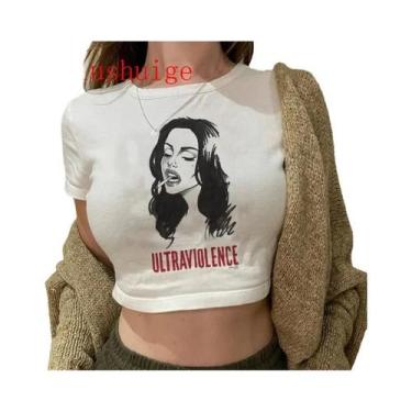 Imagem de Camiseta Vintage Crop Top Harajuku Feminina De Manga Curta Com Gráfico
