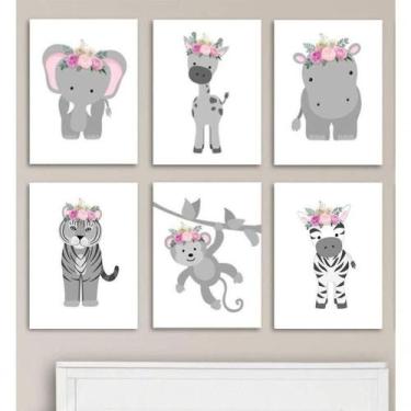 Imagem de Quadro Infantil Safari Rosa 6 Un A4 Vidro E Pendurador - SHOPPINGNET