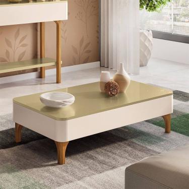Imagem de Mesa de Centro Para Sala Orgânica Pés Madeira Maciça Ceci B01 Off White Champanhe - Lya...