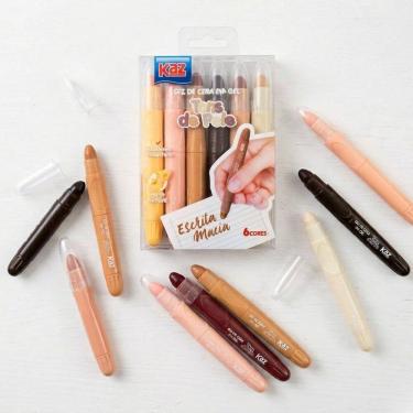 Imagem de Kit Canetinha Retrátil Tons de Pele 6 Cores Giz de Cera em Gel Escrita Macia Kaz