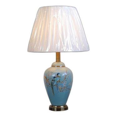 Imagem de Abajur Luminária Quarto Verde Pássaros Porcelana Pés Metal - Vacheron,