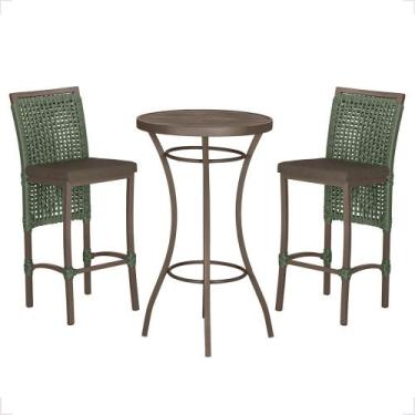 Imagem de Mesa Bistrô e 2 Banquetas Roma Marrom Corda Náutica Estofado 9 Trama O