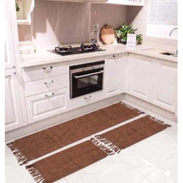 Imagem de Jogo de Passadeira de Tear, Tapete de Cozinha 3 Pecas 100% Algodao. (Bronze)