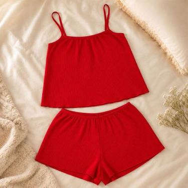 Imagem de Pijama Feminino Short Doll Cropped Suede Canelado Alça Macio - Beleza 