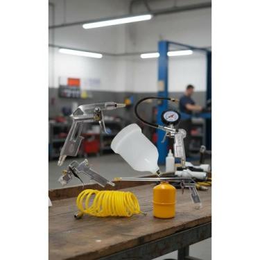 Imagem de Kit Limpeza e Calibragem: Compressor 5 Peças Amarelo - Congratulations
