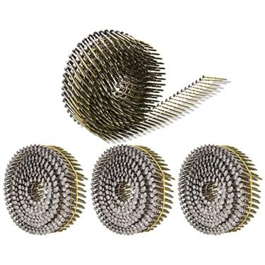 Imagem de Pregos de tapume de 3,8 cm x 0,092 cm de bobina de arame agrupada de 15 graus, cabeça redonda completa, haste de anel galvanizada a quente, 1200 unidades para pregos ásperos de materiais de torneamento e revestimento da BOOTOP