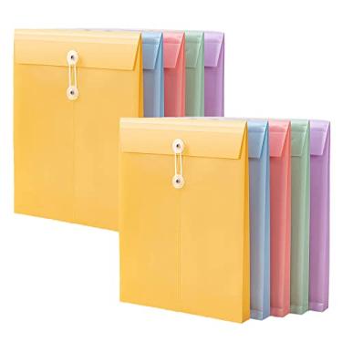 Imagem de Pasta de arquivo de envelope de plástico com fecho de cordão de botão, pacote com 10 pastas de documentos reutilizáveis para organização de preservação de privacidade para escola, escritório e casa