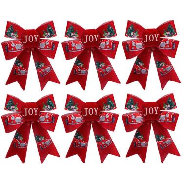 Imagem de Kit Laço Acetinado PVC Tecido Vermelho Natal Carros 16cm 6 Unidades - Magizi