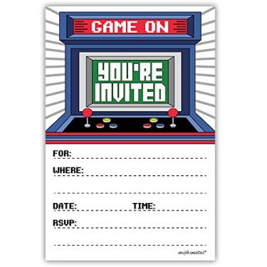 Imagem de Convites de festa de aniversário de fliperama (20 unidades) com envelopes - Aniversário de videogame