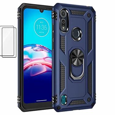 Imagem de Capa para Motorola Moto E6s (2020) Capinha com protetor de tela de vidro temperado [2 Pack], Case para telefone de proteção militar com suporte para Motorola Moto E6s (2020) (Azul)