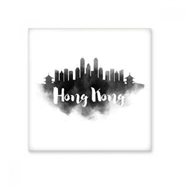 Imagem de Hongkong China Landmark Ink Pintura de cidade, azulejo de cerâmica, decalque brilhante, pedra adorna de tijolos esmaltados