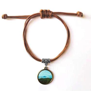 Imagem de DIYthinker Pulseira de couro com corda de couro com estampa florestal, ciência, natureza, paisagem, verde celeste azul joia marrom presente