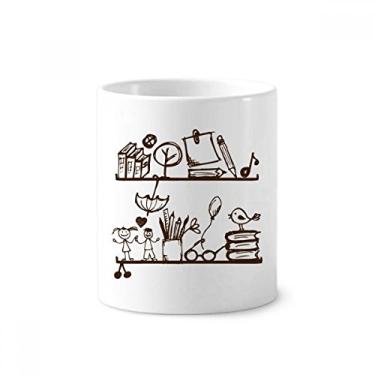 Imagem de Linda ilustração para crianças, estante de livros, suporte de caneta de escova de dentes para faculdade, caneca de cerâmica com suporte para lápis