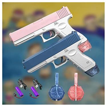 Imagem de Pistola De áGua AutomáTica, Alcance MáXimo 32 PéS,500cc+60ccAlta Capacidade Pistola De áGua EléTrica A Arma De áGua Mais Forte, Brinquedos De Piscina Para Adultos,Pink+Blue