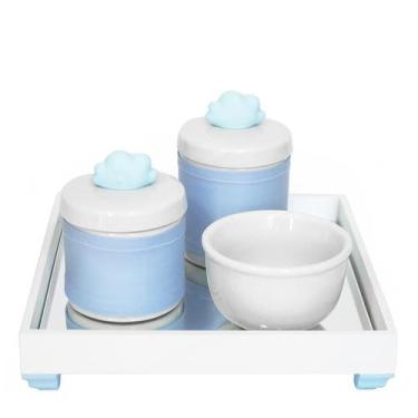 Imagem de Kit Higiene Espelho Potes, Molhadeira E Capa Nuvem Azul Quarto Bebê Me