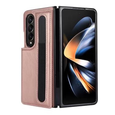 Imagem de HAZARA Capa carteira para Samsung Galaxy Z Fold 5, capa de cartão flip, capa com slot S Pen, capa de telefone de couro à prova de choque, rosa