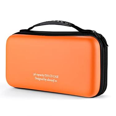 Imagem de alavisxf xx Capa para CD, 96 capacidades, capa protetora de EVA para DVD e Blu-ray, estojo portátil com zíper para CD, organizador de disco, bolsa para carro, casa, viagem (capacidade 96, laranja96)