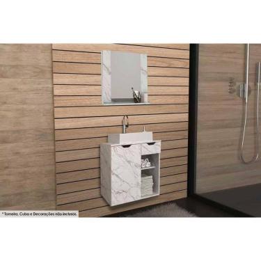 Imagem de Conjunto de Banheiro Armário c/ Espelho BN3610 e Balcão Suspenso BN3605 s/ Cuba Pia 60cm cor Mármore Branco - Tecno Mobili