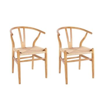 Imagem de Kit 2 Cadeiras Wishbone Madeira Maciça Valentina Madeira Clara