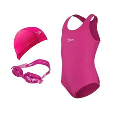 Imagem de Kit Natação Speedo Maiô Infantil Juvenil + Óculos Jr Olympic + Touca Xtrafit Tecido 6 A 12 Anos (10 anos, maio rosa)