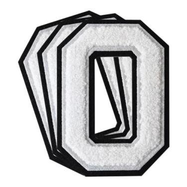 Imagem de 3 Pçs Remendos de letras de chenille de ferro em remendos universitários remendos bordados de chenille remendos costurados para roupas chapéu bolsas jaquetas camisa (branco, O)