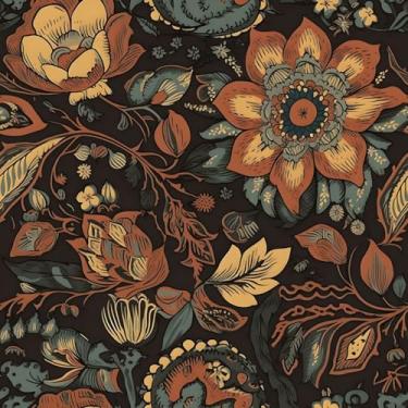 Imagem de Laatse Papel de parede Boho Peel and Stick Vintage Floral Contact Paper 44,5 cm x 10 m vinil autoadesivo impermeável papel de parede botânico para paredes, gavetas, armários de estante (laranja,