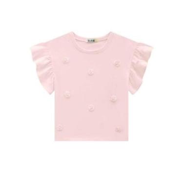 Imagem de Camiseta Infantil Menina Rosa Cotton flores 3D Kukiê-Feminino