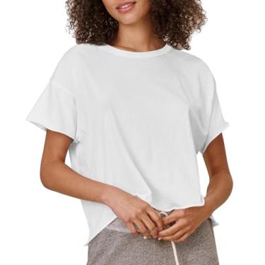 Imagem de Tankaneo Camisetas femininas curtas curtas de manga curta e gola redonda, camisetas básicas casuais, Branco, P