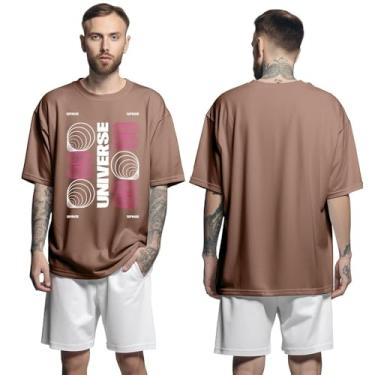 Imagem de Camisa Camiseta Oversized Streetwear Genuine Grit Masculina Larga 100% Algodão 30.1 Universe Space - Marrom - G