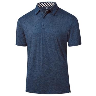 Imagem de Camisetas masculinas de desempenho polo de golfe: camisa de manga curta elástica com absorção de umidade de secagem rápida atlética sem rugas tops de verão, Azul, preto, P