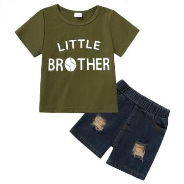 Imagem de YALLET Roupas infantis para meninos de 1 a 5 anos camiseta de manga curta rasgada jeans 12 18 24 meses conjunto de calças de bebê, Short Army Green, 12-18 Meses