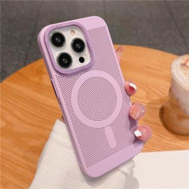 Imagem de Capa magnética de grade de malha de dissipação de calor ultrafina para iPhone 15 13 12 14 11 Pro Max Matte Hard Steel Magsafing Cove, roxo claro, para iPhone 14 Pro