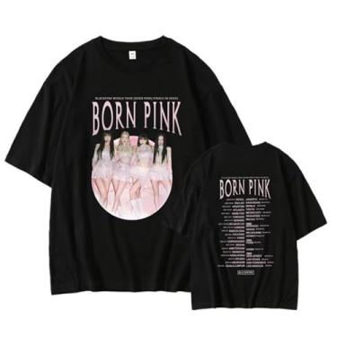 Imagem de Camiseta K-pop Born Pink Album Seoul Concert Support Camisetas estampadas com gola redonda e manga curta, Preto 2, XXG