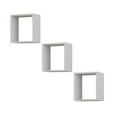 Imagem de Nichos Decorativos Flutuantes de MDF Branco, Conjunto de 3, 20x20x10 cm