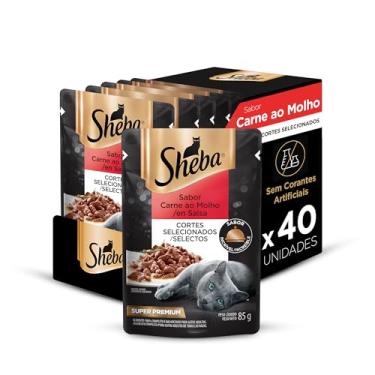 Imagem de Pack Ração Úmida Sheba Sachê para Gatos Adultos Sabor Carne ao Molho 85g - 40 unidades