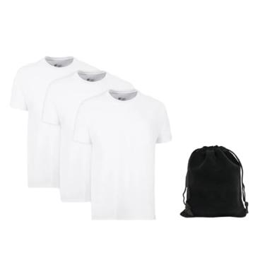 Imagem de Hanes Camiseta masculina com gola redonda ou gola V com absorção de umidade, pacote com 3 com bolsa de transporte - modelagem clássica, Gola redonda branca, G