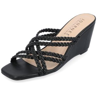 Imagem de Journee Collection Womens Baylen Braided Strap Slip On Wedge Sandals Black 9 Medium WOMENS US