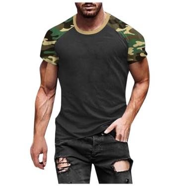 Imagem de Yoyorule Camiseta masculina manga curta gola redonda com estampa manga comprida camiseta masculina de linho manga curta, Cinza escuro, M